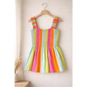 BiBi XL Smocked Rainbow Stripe Peplum Tank Resort Cruise Vacation Top NWT